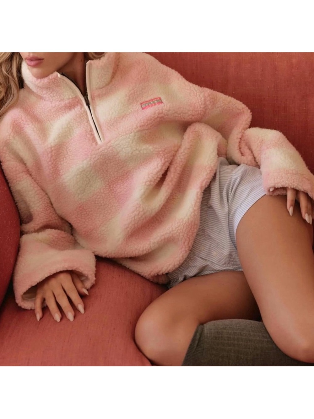 Pink Gingham Dairy Boy Mountain Fleece Pullover M/L